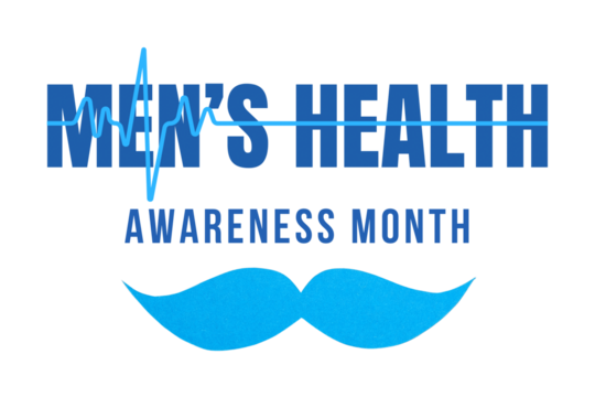 Design with blue mustache and heartbeat line, isolated, PNG
