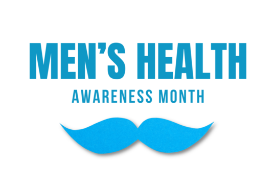 Bold blue text promotes men's health awareness, isolated, PNG - Powered by Adobe