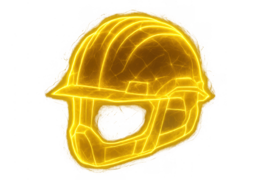 Worker safety hard hat glowing with electricity, symbolizing energy and protection in construction industry