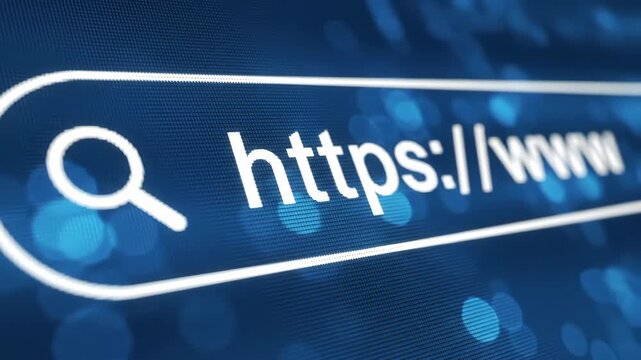 Close Up Blue Monitor Showing Internet Search Bar with Https Text