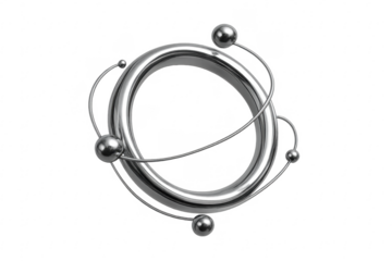 Abstract metallic ring orbiting spheres motion concept