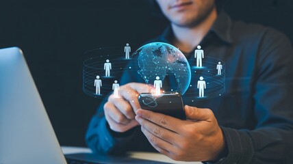 Global connectivity connects people worldwide via digital network technology