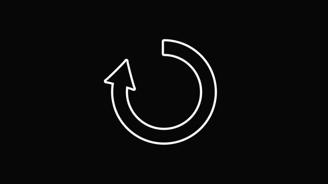 Minimalist white circular refresh arrow icon animation with dashed line detail, symbolizing reload or update. Displayed on a black background for preview purposes, but the final file has an