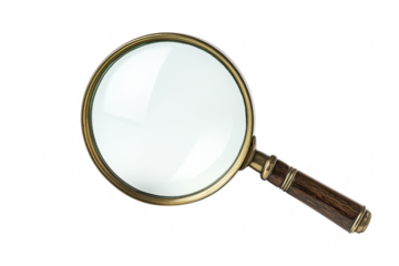 Magnifying glass with wooden handle isolated on a transparent background