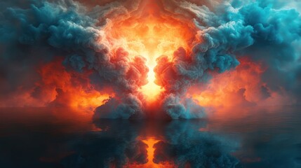 Fototapeta premium Fiery Sky Clouds Reflection Background Stock Photo