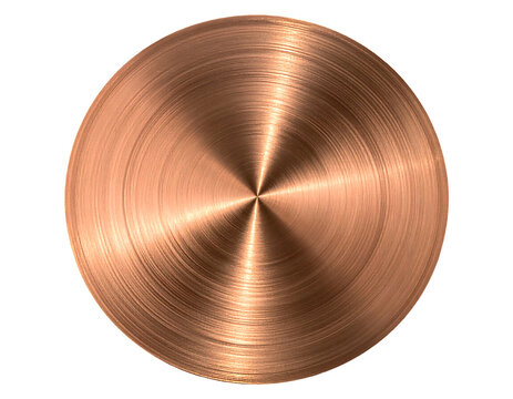 Glossy copper disk with radial brushed pattern shines against a black background, light glinting off its surface