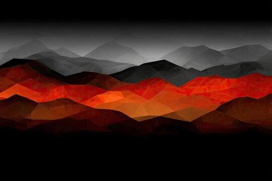 Abstract, low poly mountains transition dark to fiery landscape