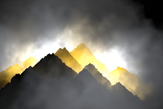 Smoky mountain peaks rise against a bright, hazy sky - Powered by Adobe