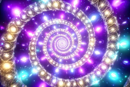 Glowing spiral vortex with pink, blue, and gold lights - Powered by Adobe
