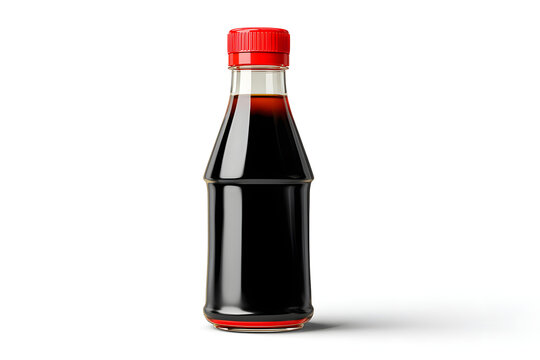 Soy Sauce Bottle with Red Cap on White Background Ideal for Culinary and Food Photography Use - Powered by Adobe