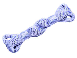 Twisted skein of light purple decorative silky cord for crafts on a transparent background