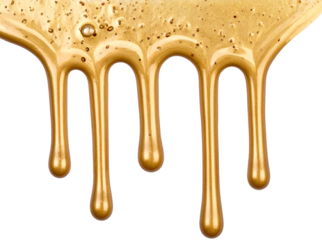 Dripping, golden brown liquid cascading down against a black background. Abstract