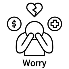 Worry Icon in Outline Color Style. Head holding, fear, and trouble thinking symbol. Stress sign vector.