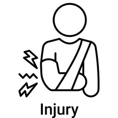 Injury Icon in Outline Color Style. Physical health accident, broken arm, and pain symbol. Recovery vector.