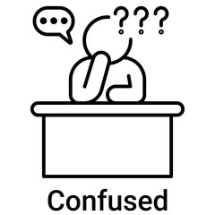 Confused Icon in Outline Color Style. Person with question marks, lost and complex thought symbol. Uncertainty vector.