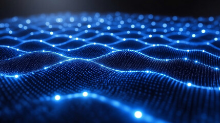 An AI network visualized as a glowing digital web, with interconnected nodes radiating vibrant light. The hyperrealistic scene symbolizes connectivity, intelligence, and the luminous flow of data in a