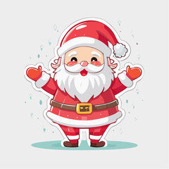 Cute Cartoon Santa Claus Sticker - Merry Christmas Vector Illustration