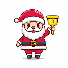 Cute Chibi Santa Claus Ringing Golden Bell Vector