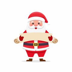 Jolly Cartoon Santa Claus Holding Blank Scroll for Christmas Message