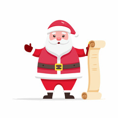 Cartoon Santa Claus Holding Naughty or Nice List Vector Illustration