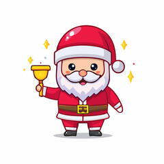 Chibi Santa Claus Ringing Golden Christmas Bell Vector