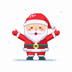 Cute Pixel Art Santa Claus with Outstretched Arms and Snowflakes