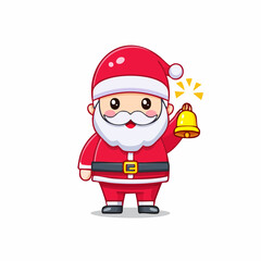 Cute Chibi Santa Claus Ringing Golden Christmas Bell