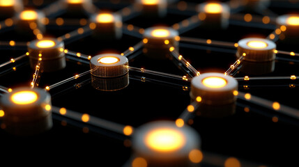 An AI network visualized as a glowing digital web, with interconnected nodes radiating vibrant light. The hyperrealistic scene symbolizes connectivity, intelligence, and the luminous flow of data in a