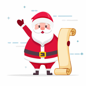 Cartoon Santa Claus Holding Christmas Scroll with Naughty or Nice List