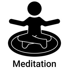 Meditation Icon in Solid Style. Relaxing mind, balance, and yoga symbol. Mental peace vector.