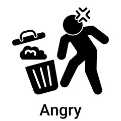 Angry Icon in Solid Style. Man throwing trash in rage. Frustration and negative emotion symbol.
