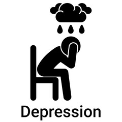 Depression Icon in Solid Style. Sadness, chronic fatigue, and bad mood symbol. Mental illness.