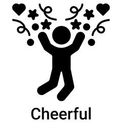 Cheerful Icon in Solid Style. Happy person celebrating success. Joy and euphoria symbol. Happiness.