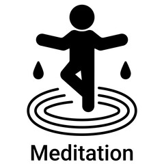 Meditation Icon in Solid Style. Focus, inner peace, and concentration symbol. Mindfulness.