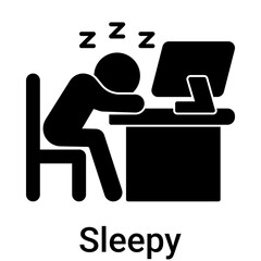 Sleepy Icon in Solid Style. Tired person working late. Drowsiness and fatigue symptom. Insomnia.