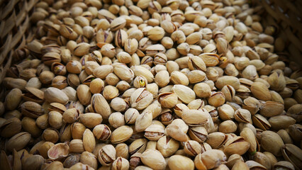 Close-up of many nice pistachios