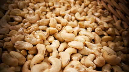 Close-up of many nice cashews