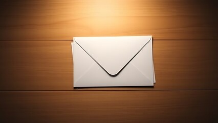 Minimalist white envelope on wooden surface, conveying simplicity and communication under soft lighting.