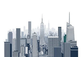 Naklejka premium New York City Skyline: A Modern Urban Landscape of Skyscrapers.