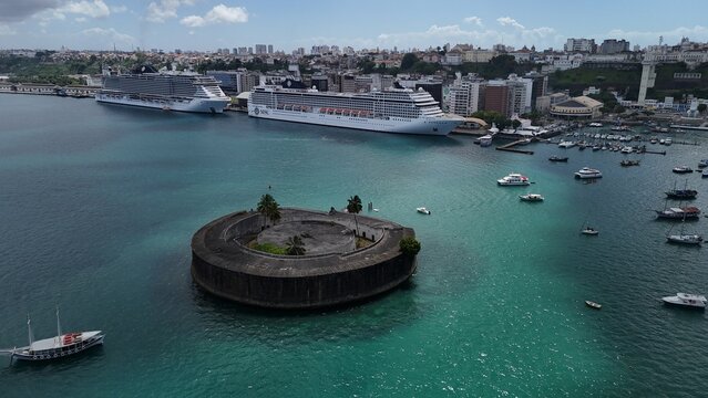 salvador, bahia, brazil - january 22, 2025: View of Fort Sao Marcelo on the waters of All Saints Bay in the city of Salvador.