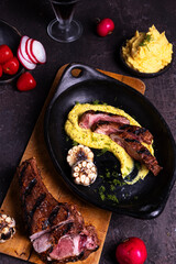 Dramatic Food Portrait: Pork Chop and Roasted Garlic