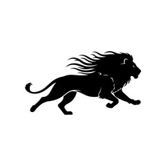 Running Lion Silhouette Vector, Wild Animal
