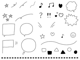 かわいい手描きの吹き出し・あしらいセット・黒