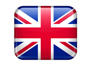 Square glossy icon featuring a union jack pattern on a black background, visually mimicking a button