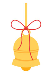 golden bell with red ribbon christmas decoration illustration