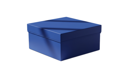 Blue Square Gift Box With Lid Isolated On Black Studio Lighting