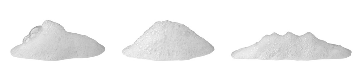 White soap foam isolated on white background, ideal for hygiene, cleaning, and skincare concepts. Realistic bubble texture for detergent, cosmetic, and freshness design projects.