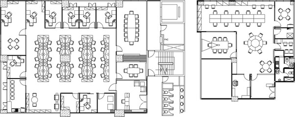 Drawing 2D Interior Design Furniture Layout Plan for Office Workspace – 2 Collections
