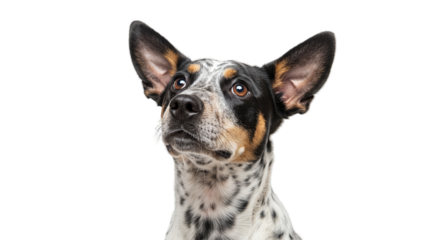 Australian Cattle Dog Isolated on Black Background Looking Up