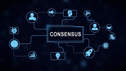 Conceptual diagram illustrating business consensus and collaborative decision making in a digital environment